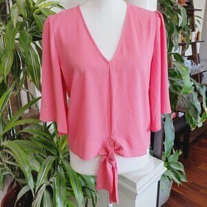 1 State Sz Medium Blouse Cherry Blossom Pink Tie Front V Neck Kimono Sleeve NEW